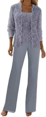 3 Pieces Chiffon Lace Mother of The Bride Pant Suits with Jackets Sequins Wedding Guest Dresses for Women in Saudi Arabia