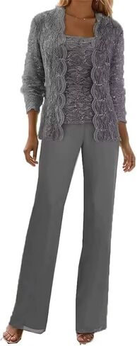3 Pieces Chiffon Lace Mother of The Bride Pant Suits with Jackets Sequins Wedding Guest Dresses for Women in Saudi Arabia