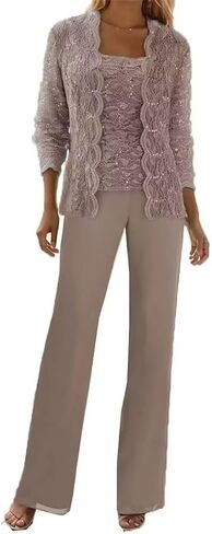 3 Pieces Chiffon Lace Mother of The Bride Pant Suits with Jackets Sequins Wedding Guest Dresses for Women in Saudi Arabia