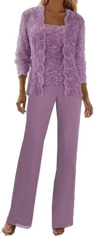 3 Pieces Chiffon Lace Mother of The Bride Pant Suits with Jackets Sequins Wedding Guest Dresses for Women in Saudi Arabia