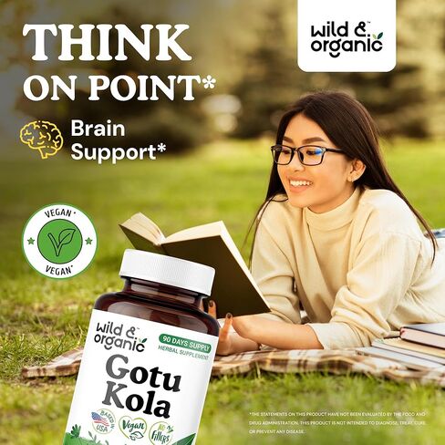 Wild & Organic Gotu Kola Capsules 600 mg - Brain & Focus Support - Gotu Kola Supplement - Centella Asiatica Powder - 120 Days of Supply - Vegan, No Fillers, Non-GMO - 120 Count in Saudi Arabia