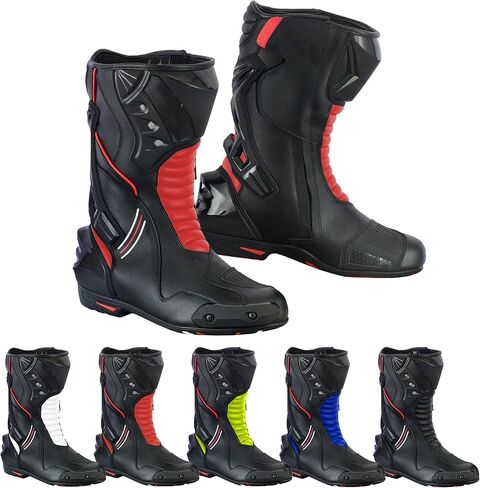 Men's Motorcycle Shoes Leather Motorbike Boots with Ankle Support Non-Slip Sole Reinforced Foot Protective Motocross Boots Rubber Sole in Kuwait