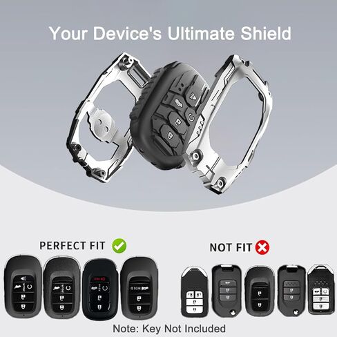 غطاء مفتاح المعادن الثقيل وسلسلة المفاتيح لهوندا 2022-2024 Civic ، Accord ، HR-V ، Pilot & CR-V ، 5-Button Key Shell (5-Buttons ، Black) in Kuwait