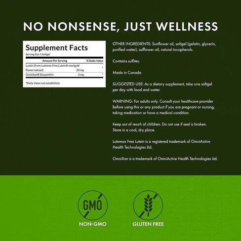 Swanson Lutein & Zeaxanthin Synergistic Eye Health Vision Retina Macula Supplement (Lutein 20 mg & OmniXan Zeaxanthin 2 mg) 60 Softgels Sgels in Saudi Arabia
