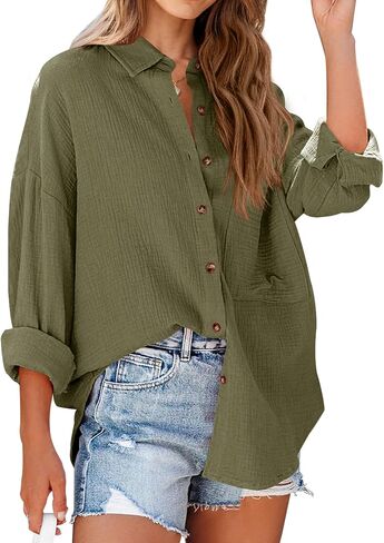 NOLLSOM Women Casual Button Down Fall Blouses 2023 Long Sleeve Solid Business Work Tops Cute Relaxed Fit Shirts with Pocket in Saudi Arabia