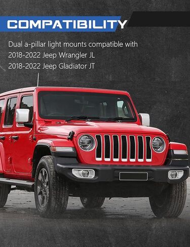 أقواس التثبيت A-Pillar LED LED Pod Bod Bodshield أقواس تركيب شاقة الحديد A-Pillar Light Mount متوافق مع Jeep Wrangler JL JLU & Gladiator JT 2018+ (ليس لـ Mojave أو 392) in Saudi Arabia