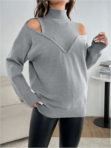 MakeMeChic Women's Maternity Sweater Mock Neck Cold Shoulder Long Sleeve Pregnancy Tops in Saudi Arabia