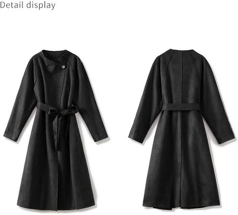 utcoco Womens Faux Suede Long Trench Coat Open Front Leather Trench Overcoat with Belt in Saudi Arabia
