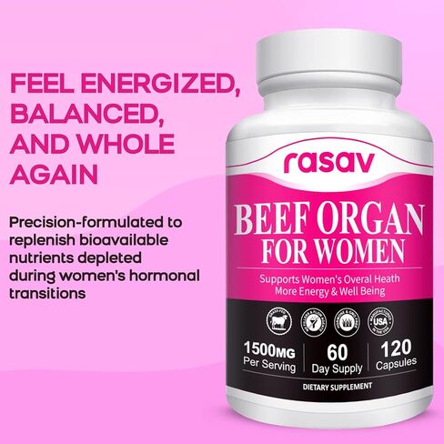 Beef Organ Supplement for Women(Beef Liver, Heart, & 3 More) - 100% Grass Fed, Pasture Raised Cattle, Primal & Ancestral Female-Optimized Supplements for Hormone & Energy Support - 120 Capsules in Kuwait