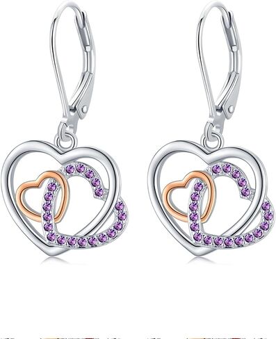 Heart Dangle Earrings 925 Sterling Silver Hypoallergenic Drop Earrings Double Heart Jewelry Gifts for Women Girls Birthday in Saudi Arabia