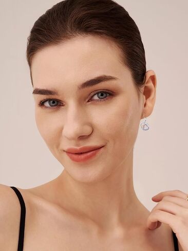 Heart Dangle Earrings 925 Sterling Silver Hypoallergenic Drop Earrings Double Heart Jewelry Gifts for Women Girls Birthday in Saudi Arabia