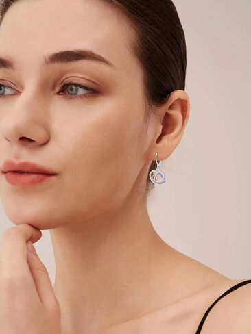 Heart Dangle Earrings 925 Sterling Silver Hypoallergenic Drop Earrings Double Heart Jewelry Gifts for Women Girls Birthday in Saudi Arabia