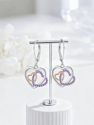 Heart Dangle Earrings 925 Sterling Silver Hypoallergenic Drop Earrings Double Heart Jewelry Gifts for Women Girls Birthday in Saudi Arabia