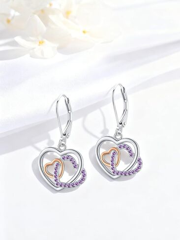Heart Dangle Earrings 925 Sterling Silver Hypoallergenic Drop Earrings Double Heart Jewelry Gifts for Women Girls Birthday in Saudi Arabia
