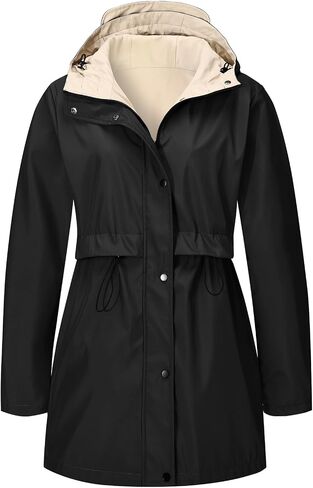 Women Reversible Lightweight Jacket Long Hooded Windbreaker Raincoat Outdoor Trench Coat in Saudi Arabia
