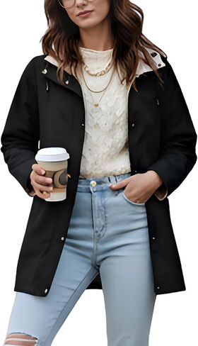 Women Reversible Lightweight Jacket Long Hooded Windbreaker Raincoat Outdoor Trench Coat in Saudi Arabia