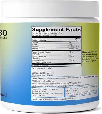 Marine-derived VERISOL Bioactive Hydrolyzed Collagen Peptides | Collagen Powder Supplement with Vitamin C & Hyaluronic Acid | Marine Skin Boost Plus (Peach) [30-Serves] in Kuwait
