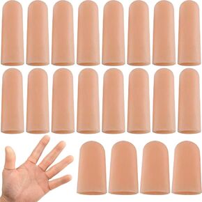 PAGOW 20 Pcs Gel Finger Cots, Silicone Finger Protector Support, Finger Caps Finger Sleeves Thumb Protector Covers for Finger Cracking Trigger Finger Arthritis Pain Relief (16 Long+4 Short, Beige) in Saudi Arabia