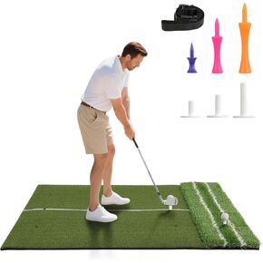 FAHKNS Real Feel Golf Hitting Mat, Large Double Turf(5x4ft), Golf Indoor and Outdoor Practice Mat with Sight Line and Approach Angle Aid, for Swing, Chipping, Putting in Kuwait