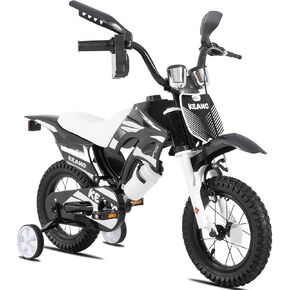 KEANO Motocross Style Kids Bike for Boys Girls Ages 3-7 Years, 12 & 16 Inch Bikes with Training Wheels and Number Plate, Children Bicycles Black in Kuwait
