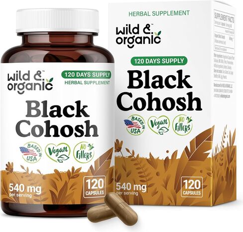 Cohosh الأسود البري والعضوي للنساء كبسولات 540 ملغ - الدعم الطبيعي - ملحق جذر Cohosh الأسود - Actaea Racemosa Herb - 90 يومًا من الإمداد - نباتي ، بدون مواد حشو ، غير معدلة وراثيا - 90 in Saudi Arabia