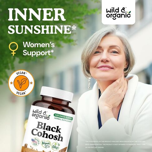 Cohosh الأسود البري والعضوي للنساء كبسولات 540 ملغ - الدعم الطبيعي - ملحق جذر Cohosh الأسود - Actaea Racemosa Herb - 90 يومًا من الإمداد - نباتي ، بدون مواد حشو ، غير معدلة وراثيا - 90 in Saudi Arabia