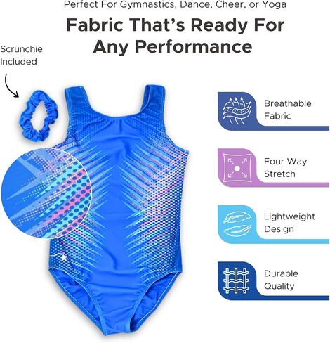 Destira Gymnastics Leotards for Girls, Playful Palms, Super Soft Leotards for Women and Girls with Matching Scrunchie, Gymnastics, Dance, Cheer, Yoga, and More, Child XS (5) in Saudi Arabia