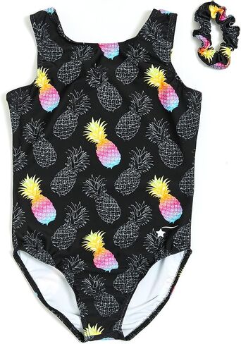 Destira Gymnastics Leotards for Girls, Playful Palms, Super Soft Leotards for Women and Girls with Matching Scrunchie, Gymnastics, Dance, Cheer, Yoga, and More, Child XS (5) in Saudi Arabia