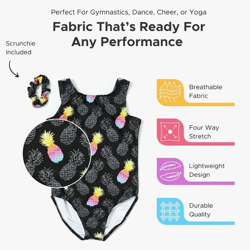 Destira Gymnastics Leotards for Girls, Playful Palms, Super Soft Leotards for Women and Girls with Matching Scrunchie, Gymnastics, Dance, Cheer, Yoga, and More, Child XS (5) in Saudi Arabia