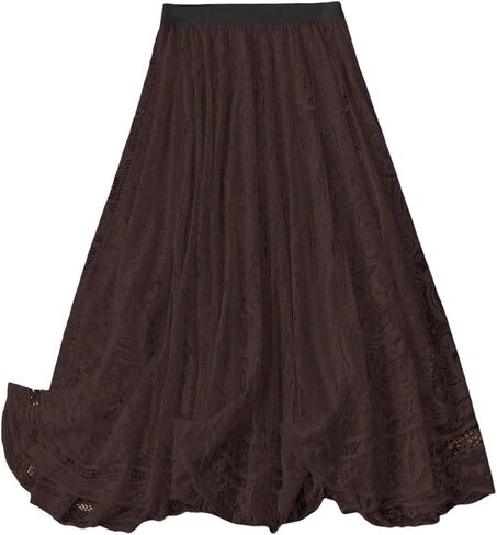 Verdusa Women's Plus Size Lace Long Skirts Elastic A Line Flowy Skirt Renaissance Maxi Skirt in Saudi Arabia