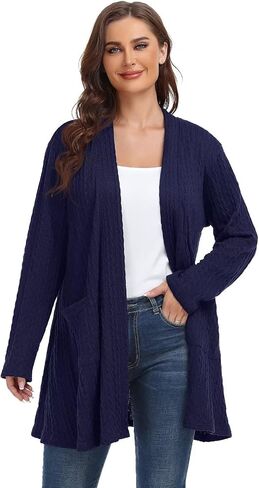 BELAROI Womens Open Front Cardigan Cable Knit Sweaters Plus Size Long Sleeve Tops Loose Fall Outwear Coat with Pockets in Kuwait