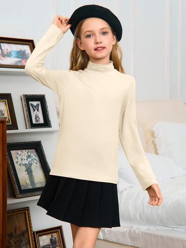 الفتيات الأكمام الطويلة وهمية عنق السحب قمم الأطفال الخريف فصل الشتاء قمصان طبقة نشطة 5-14 سنة in Kuwait