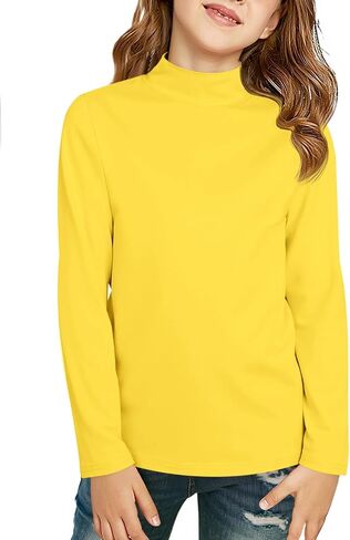 Girls Long Sleeve Mock Neck Pullover Tops Kids Fall Winter Basic Tops Active Layer Shirts 5-14 Years in Saudi Arabia