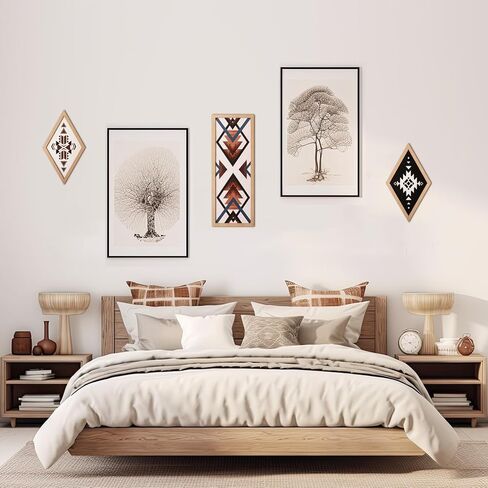 She Love Large Western Aztec Wall Decor 6Pcs, Thicker Wooden Double Layer Boho Geometric Tribal Wall Art Southwestern Rustic Country Farmhouse Home Decor for Living Room Bedroom Kitchen Bathroom in Kuwait