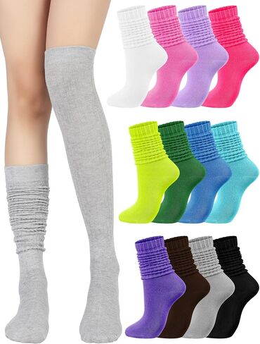 12 Pairs Women Slouch Socks Bulk Cotton Scrunch Stacked Boot Socks for Women Girls in Saudi Arabia