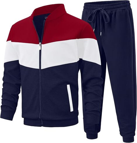 UOUA Men's Tracksuits Set Full Zip Jacket & Sweatpants 2 Piece Athletic Jogging Suits Casual Sports Color Block Outfit in Saudi Arabia