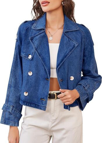 سترة الدنيم للنساء معطف الخندق المزدوج الخفيف الخفيف جان السترات الخارجية غير الرسمية 2025 عصرية in Kuwait