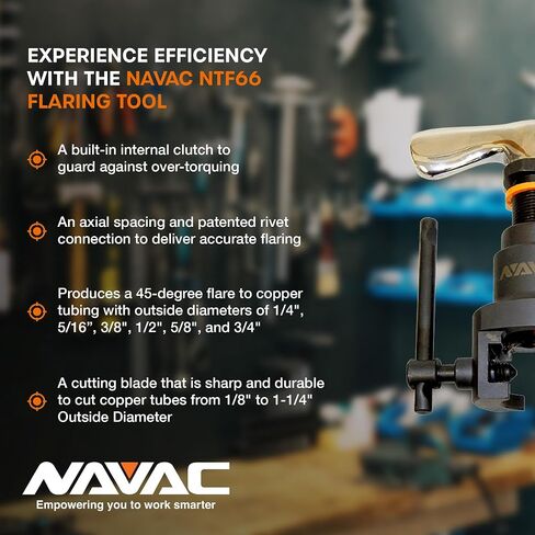 NAVAC NTF66C أداة الإشعال مع قاطع الأنابيب | دعم القابض الداخلي | التباعد المحوري | براءة اختراع اتصال برشام | مخروط غريب الأطوار | 45 درجة مضيئة | 1 سنة ضمان in Kuwait
