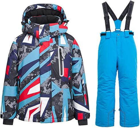 قطعتان من جاكيت التزلج للأولاد والأطفال المقاوم للرياح والرياح مع طقم سراويل مريلة للتزلج لممارسة الرياضات الجبلية الخارجية والتزلج in Kuwait