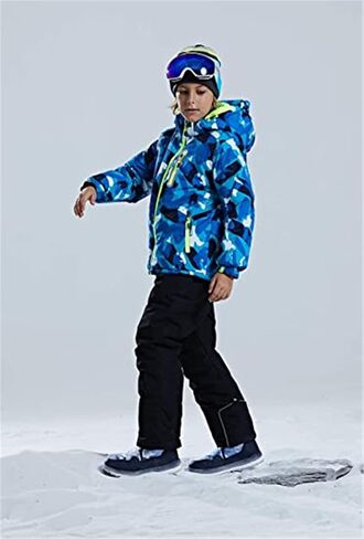 قطعتان من جاكيت التزلج للأولاد والأطفال المقاوم للرياح والرياح مع طقم سراويل مريلة للتزلج لممارسة الرياضات الجبلية الخارجية والتزلج in Kuwait