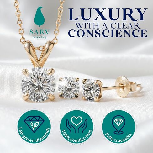 أقراط SARV 1/4-1 CTTW Solitaire Lab Grown Diamond للنساء من الذهب عيار 14 قيراط | 4 شقوق، قطع دائري ممتاز | لون D-F، وضوح VS-VVS | شهادة IGI 1 قيراط وأكثر | لا يسبب الحساسية | جاهز للهدايا in Saudi Arabia