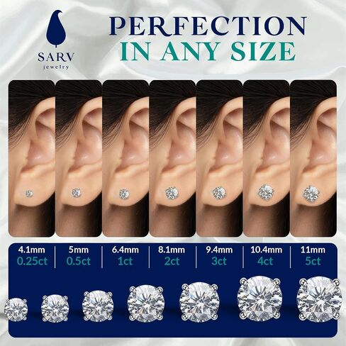 أقراط SARV 1/4-1 CTTW Solitaire Lab Grown Diamond للنساء من الذهب عيار 14 قيراط | 4 شقوق، قطع دائري ممتاز | لون D-F، وضوح VS-VVS | شهادة IGI 1 قيراط وأكثر | لا يسبب الحساسية | جاهز للهدايا in Saudi Arabia