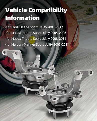 SCITOO Front Steering Knuckle and Hub Assembly for 2005-2012 for Ford Escape, 2005-2006 2008-2011 for Mazda Tribute, 2005-2011 for Mercury Mariner LK016 698-404 for Right Passenger Side in Saudi Arabia