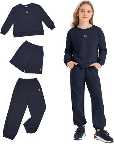 Stelle Girls Athletic Sweatsuit 3 قطع من النوع الثقيل و pant مع جيوب ملابس طويلة الأكمام in Saudi Arabia