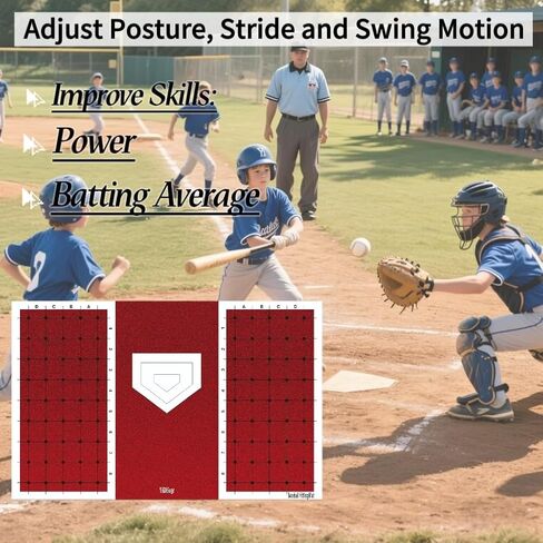 Baseball and Softball Hitting Mat for Batting Stance Practice, Home Plate Mat with Batting Stance Alignment Guide, Indoor/Outdoor Baseball and Softball Equipment, Antislip - (6 * 4 ft) in Saudi Arabia