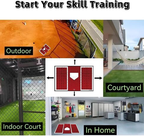 Baseball and Softball Hitting Mat for Batting Stance Practice, Home Plate Mat with Batting Stance Alignment Guide, Indoor/Outdoor Baseball and Softball Equipment, Antislip - (6 * 4 ft) in Saudi Arabia