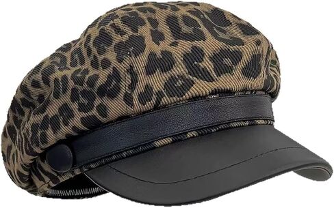Newsboy Cap with Leopard Print Pattern, Black Visor, Fashion Baker Women Hat in Saudi Arabia