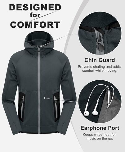 Little Donkey Andy Men's Fleece Lined Running Thumb Hole Jacket Winter Stretch Hoodies Full Zip Up Hooded Coat Workout Hiking in Saudi Arabia