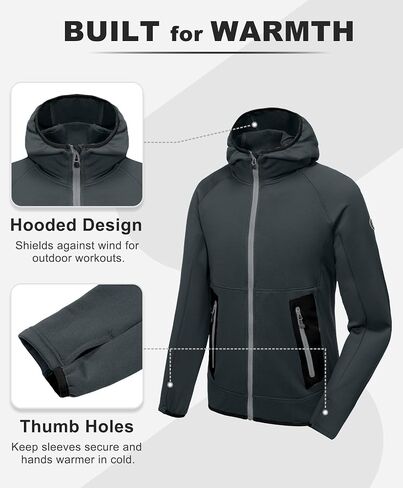 Little Donkey Andy Men's Fleece Lined Running Thumb Hole Jacket Winter Stretch Hoodies Full Zip Up Hooded Coat Workout Hiking in Saudi Arabia