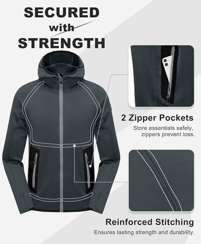 Little Donkey Andy Men's Fleece Lined Running Thumb Hole Jacket Winter Stretch Hoodies Full Zip Up Hooded Coat Workout Hiking in Saudi Arabia